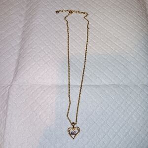 Nina Ricci Gold Tone Heart Pendant Rhinestone Necklace